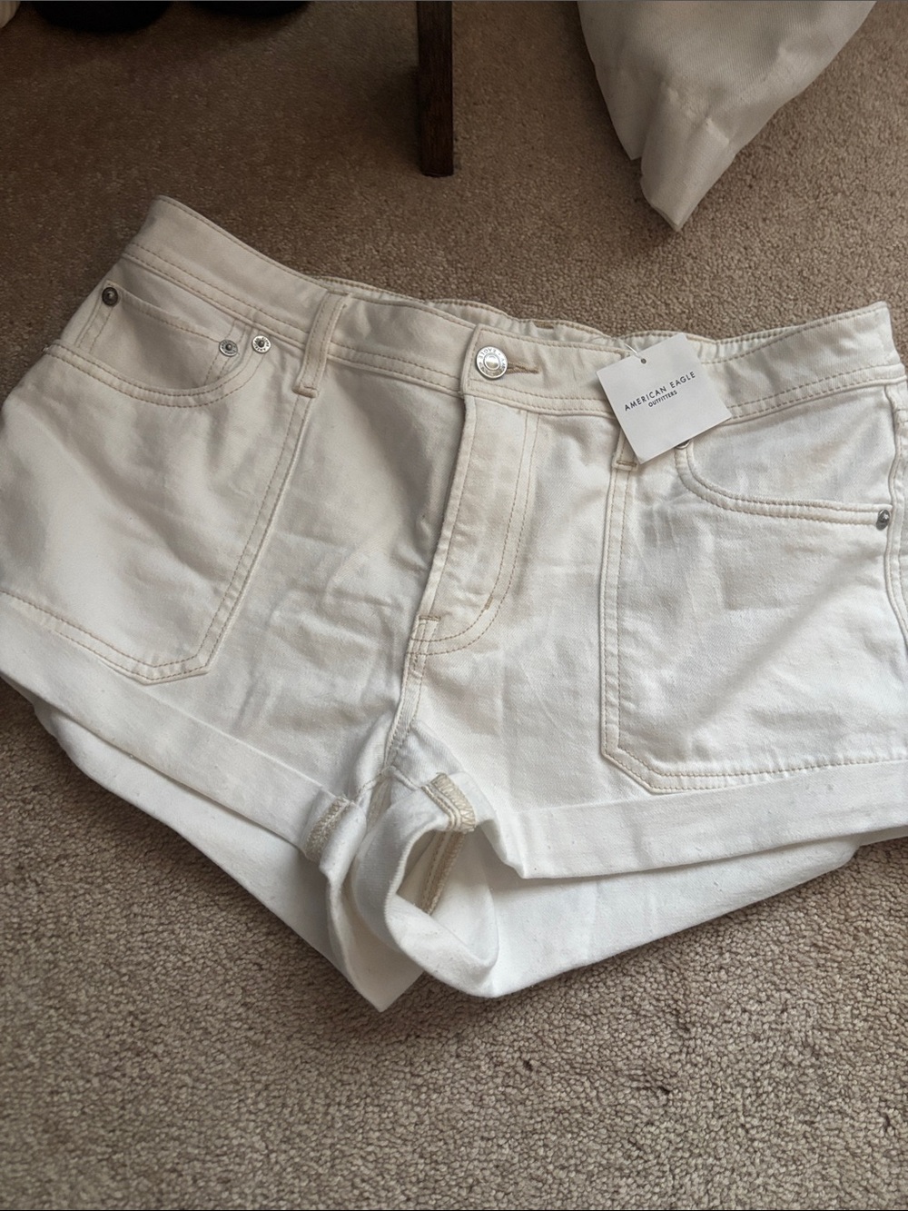 American Eagle Outfitters Cream White High-Rise Denim Shorts